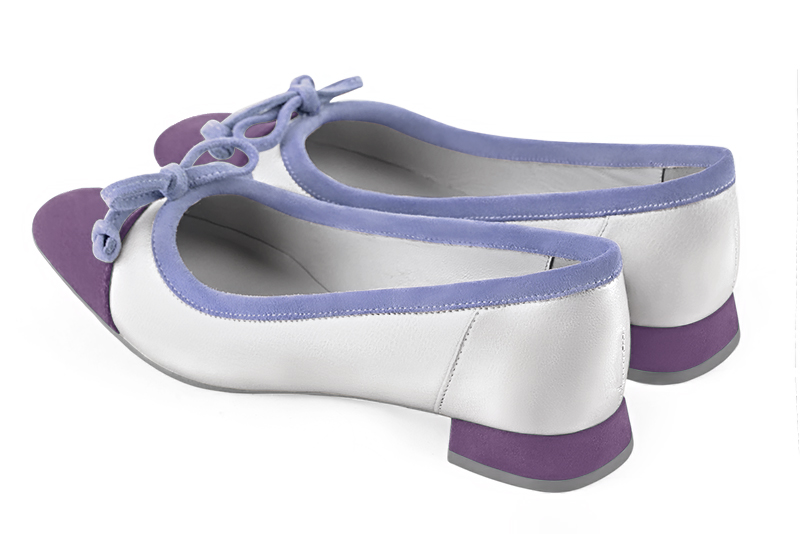 Amethyst purple and light silver women's ballet pumps, with low heels. Square toe. Flat flare heels. Rear view - Florence KOOIJMAN